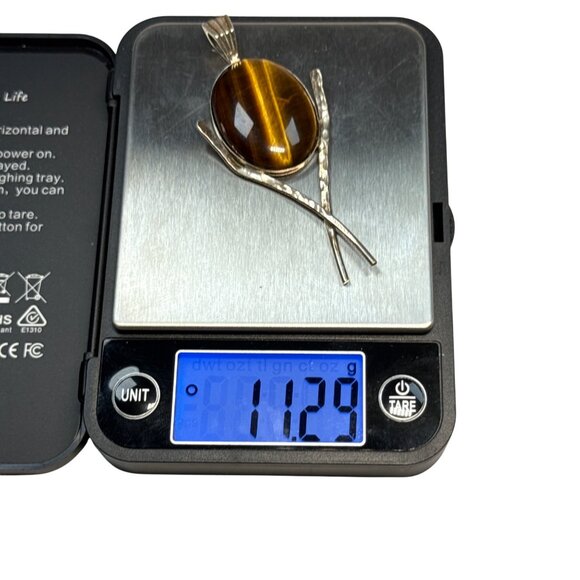 Tigers Eye Pendant Sterling Silver Branch Design Handmade Boho Jewelry - Picture 8 of 8
